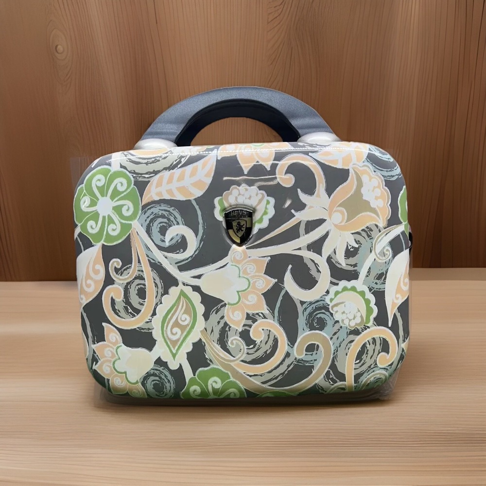 HEYS Hard Shell Travel Beauty Cosmetic Case Painterly Taupe Floral Makeup Bag